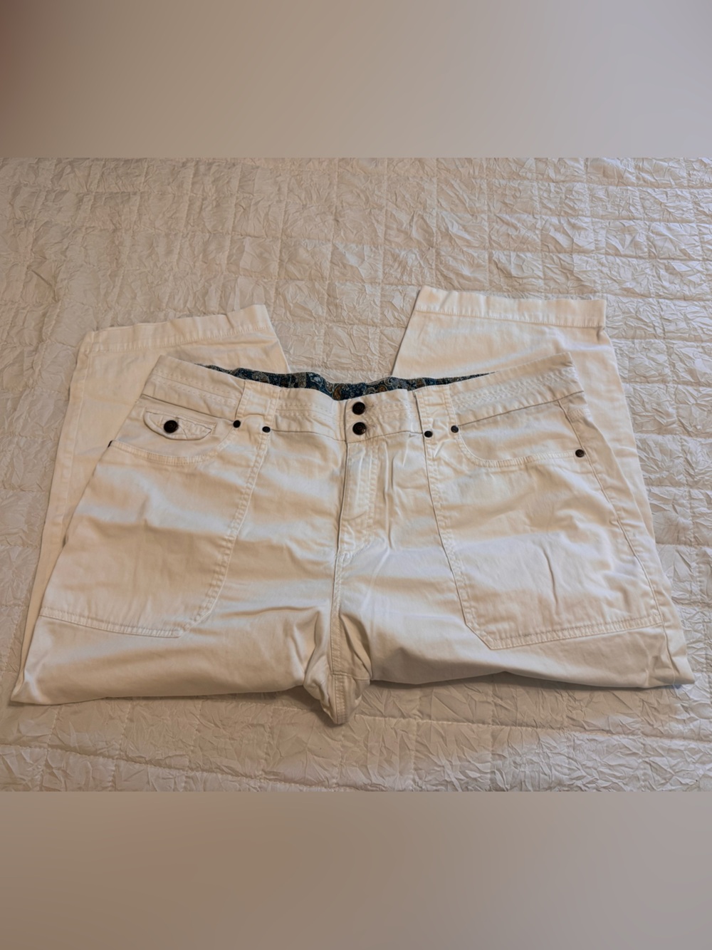 Cato White Shorts with Teal & Gold Paisley Waistband